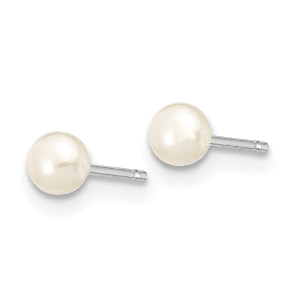 10k White Gold 3-4mm White Button FW Cultured Pearl Stud Post Earrings