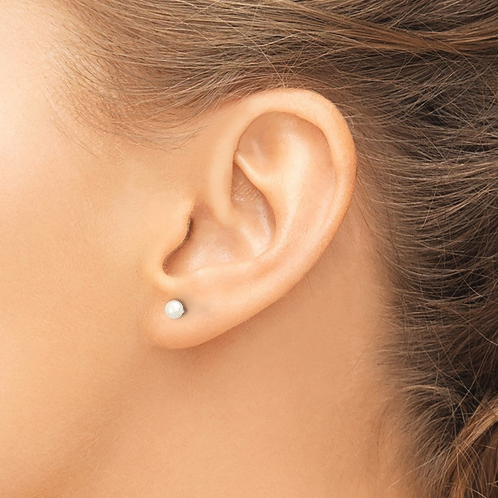 10k White Gold 3-4mm White Button FW Cultured Pearl Stud Post Earrings