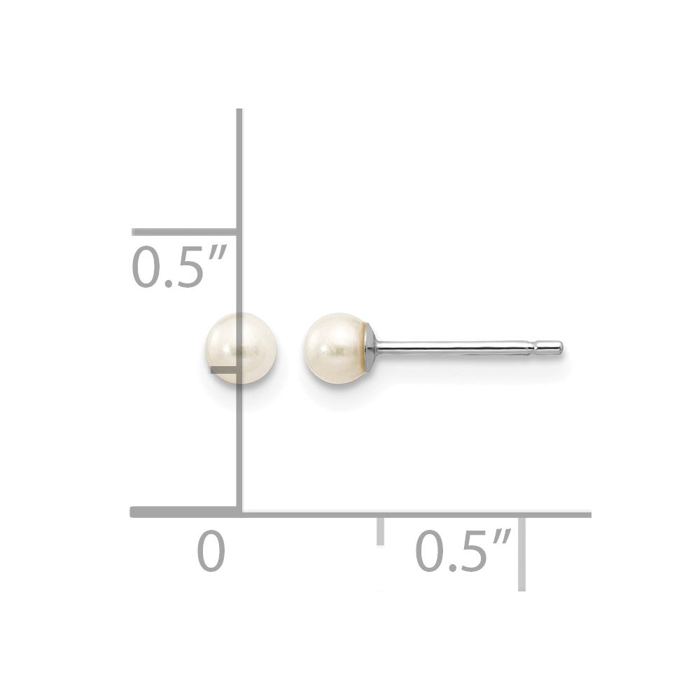 10k White Gold 3-4mm White Round FW Cultured Pearl Stud Post Earrings