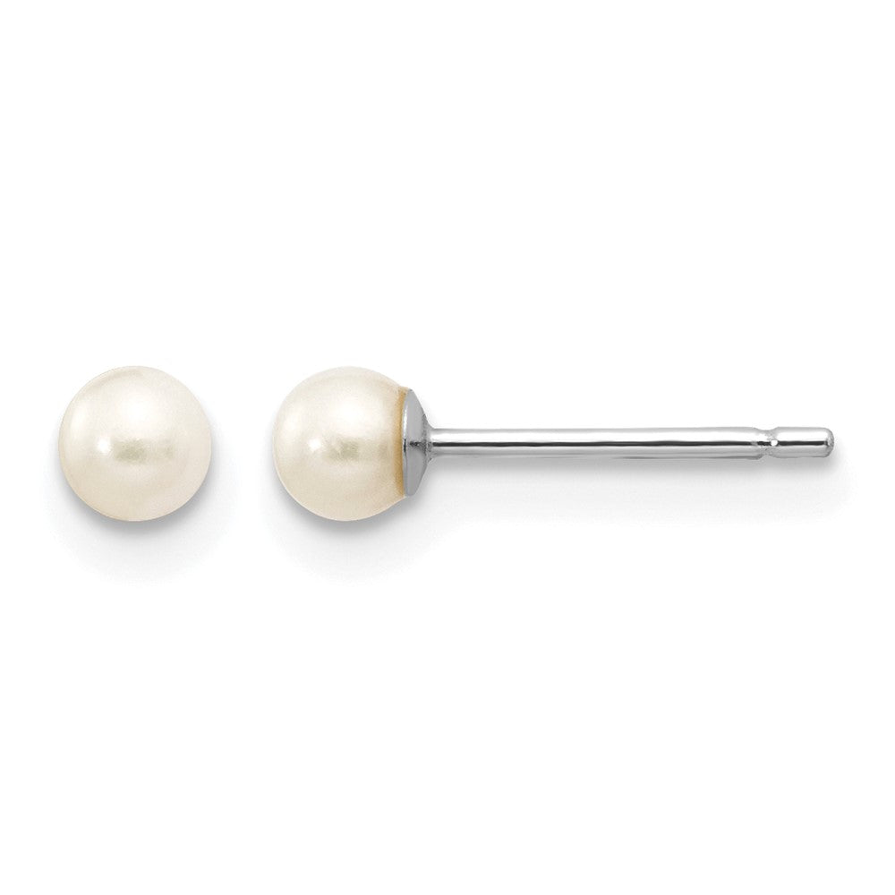 10k White Gold 3-4mm White Round FW Cultured Pearl Stud Post Earrings