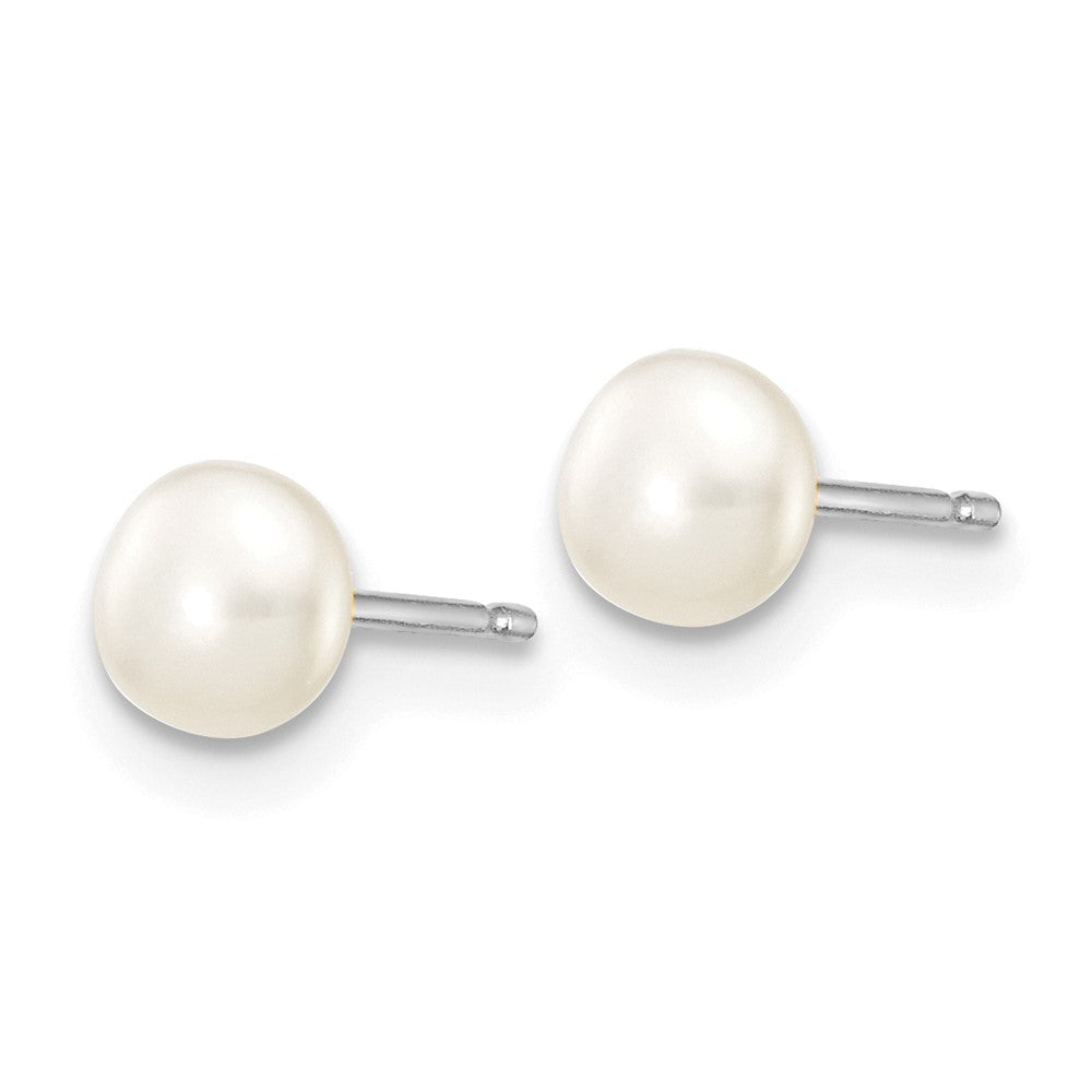10k White Gold 4-5mm White Button FW Cultured Pearl Stud Post Earrings