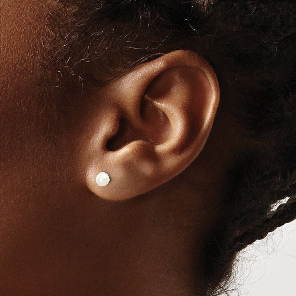 10k White Gold 4-5mm White Button FW Cultured Pearl Stud Post Earrings