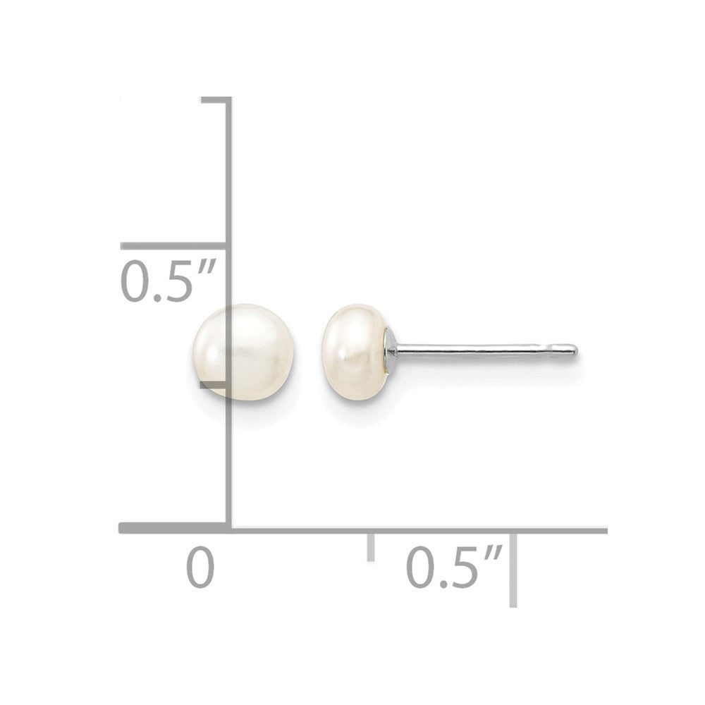 10k White Gold 4-5mm White Button FW Cultured Pearl Stud Post Earrings