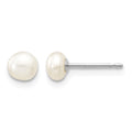 10k White Gold 4-5mm White Button FW Cultured Pearl Stud Post Earrings