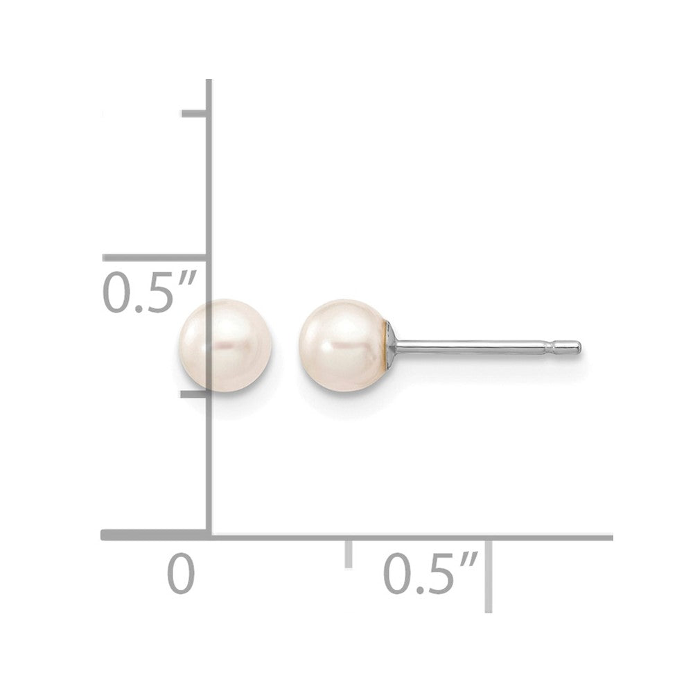 10k White Gold 4-5mm White Round FW Cultured Pearl Stud Post Earrings