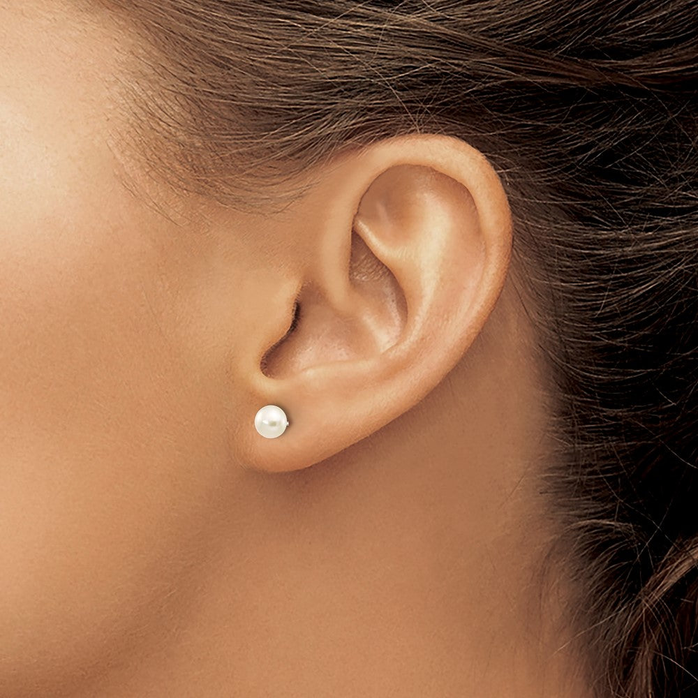 10k White Gold 5-6mm White Button FW Cultured Pearl Stud Post Earrings