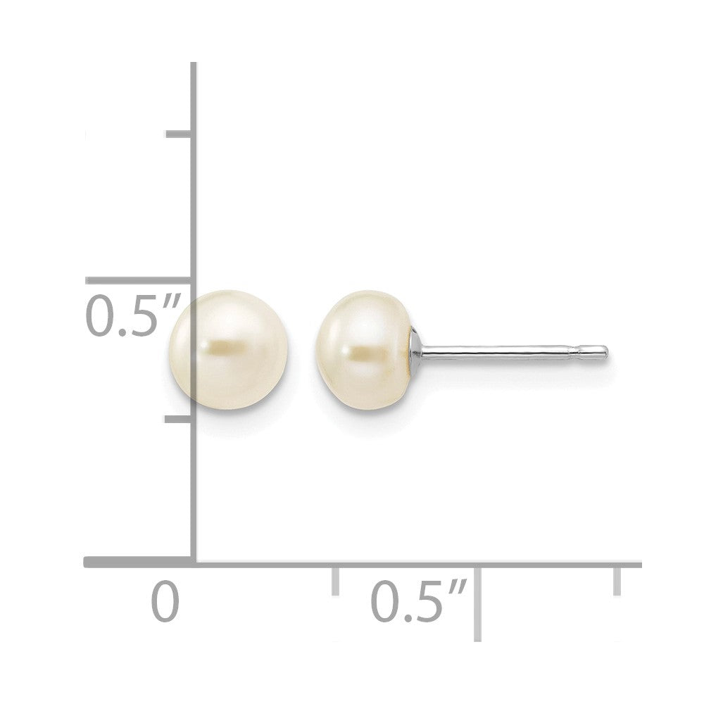 10k White Gold 5-6mm White Button FW Cultured Pearl Stud Post Earrings