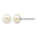 10k White Gold 5-6mm White Button FW Cultured Pearl Stud Post Earrings