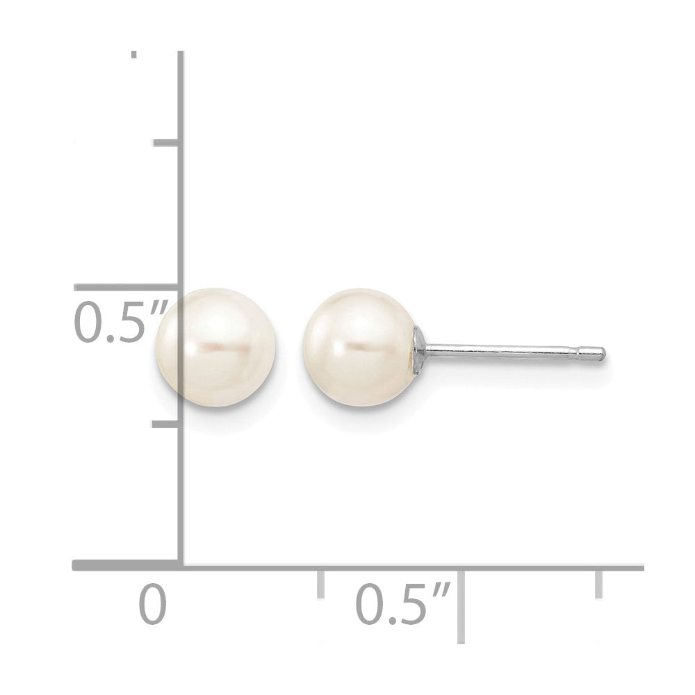 10k White Gold 5-6mm White Round FW Cultured Pearl Stud Post Earrings