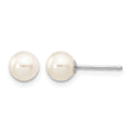 10k White Gold 5-6mm White Round FW Cultured Pearl Stud Post Earrings