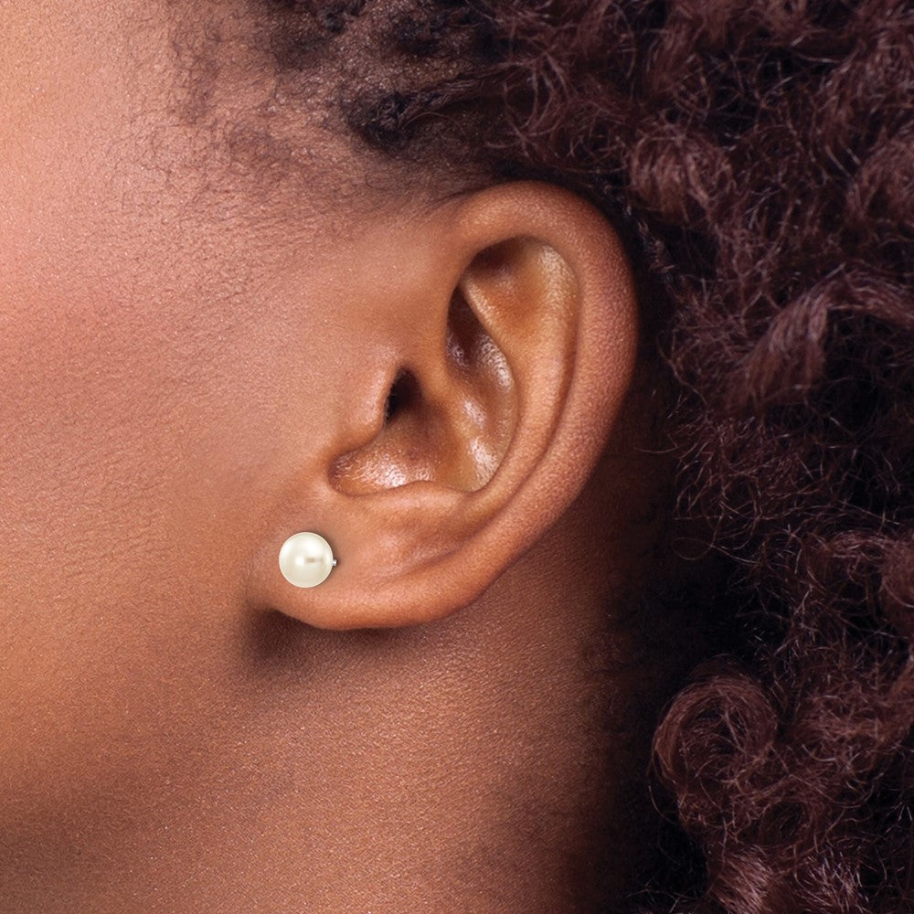 10k White Gold 6-7mm White Button FW Cultured Pearl Stud Post Earrings