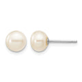 10k White Gold 6-7mm White Button FW Cultured Pearl Stud Post Earrings