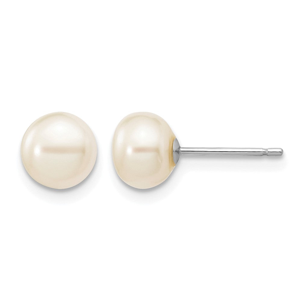 10k White Gold 6-7mm White Button FW Cultured Pearl Stud Post Earrings