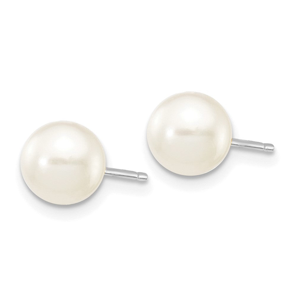 10k White Gold 6-7mm White Round FW Cultured Pearl Stud Post Earrings