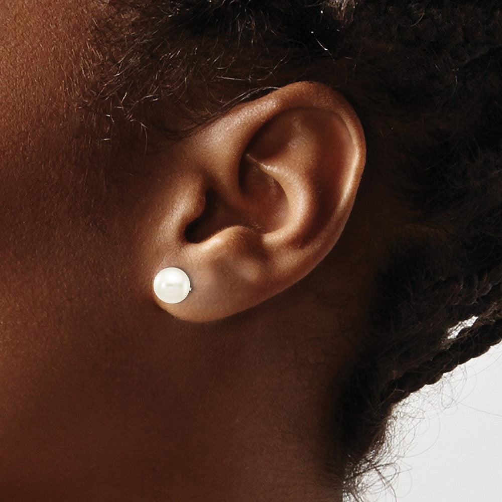10k White Gold 6-7mm White Round FW Cultured Pearl Stud Post Earrings