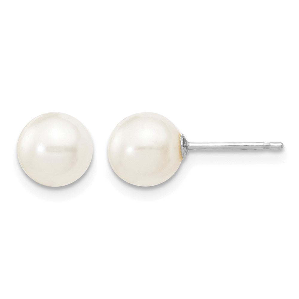 10k White Gold 6-7mm White Round FW Cultured Pearl Stud Post Earrings