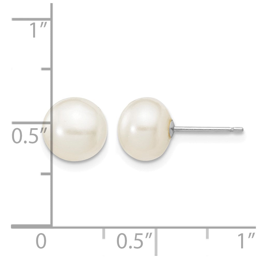 10k WG 7-8mm White Button FW Cultured Pearl Stud Post Earrings
