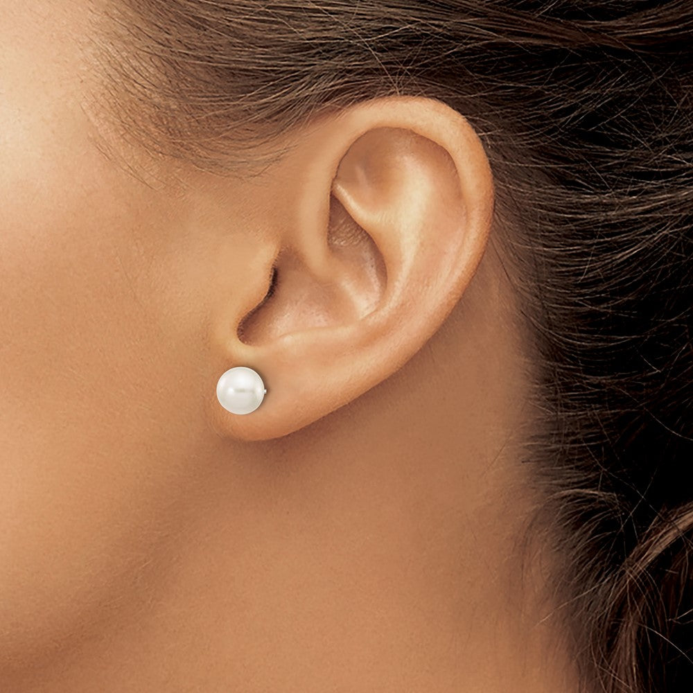 10k White Gold 7-8mm White Round FW Cultured Pearl Stud Post Earrings