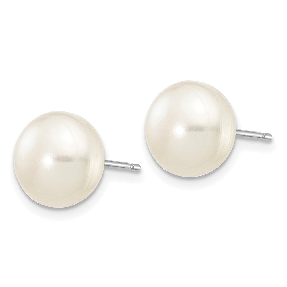 10k White Gold 8-9mm White Button FW Cultured Pearl Stud Post Earrings