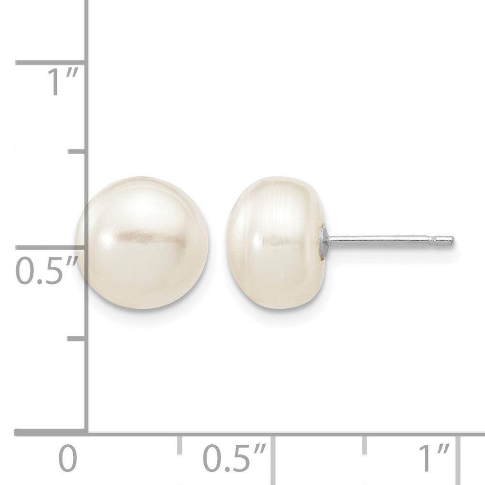 10k White Gold 8-9mm White Button FW Cultured Pearl Stud Post Earrings