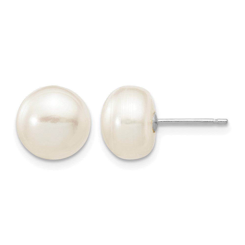 10k White Gold 8-9mm White Button FW Cultured Pearl Stud Post Earrings
