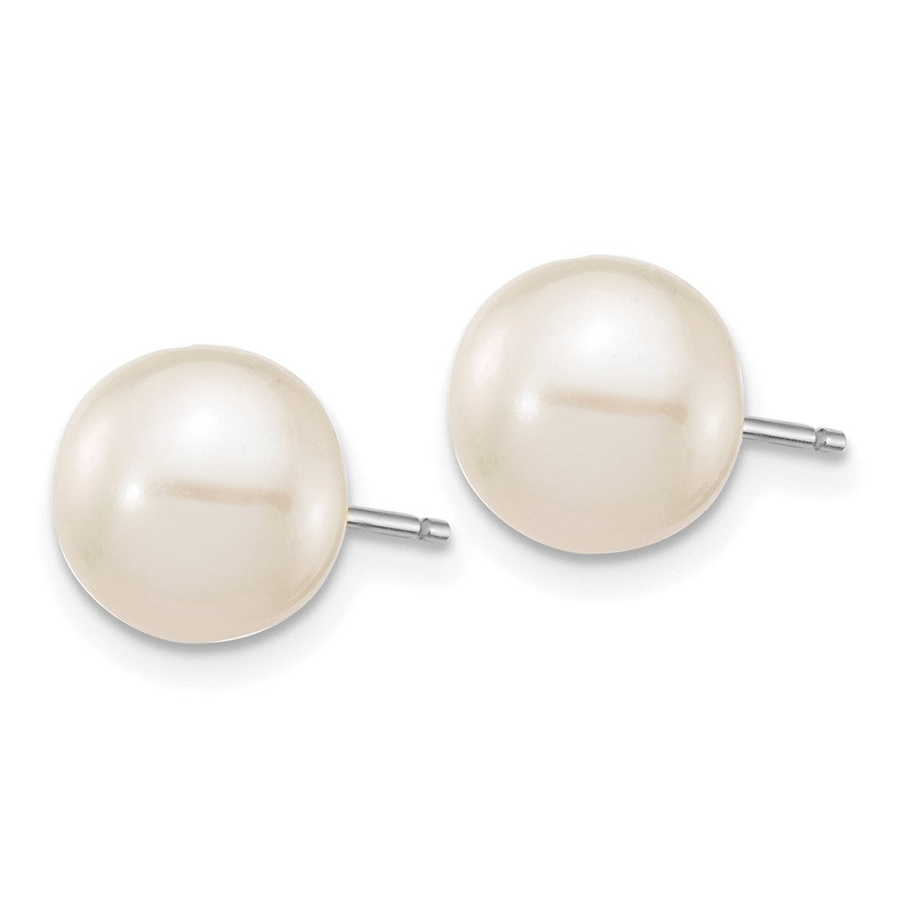 10k White Gold 8-9mm White Round FW Cultured Pearl Stud Post Earrings