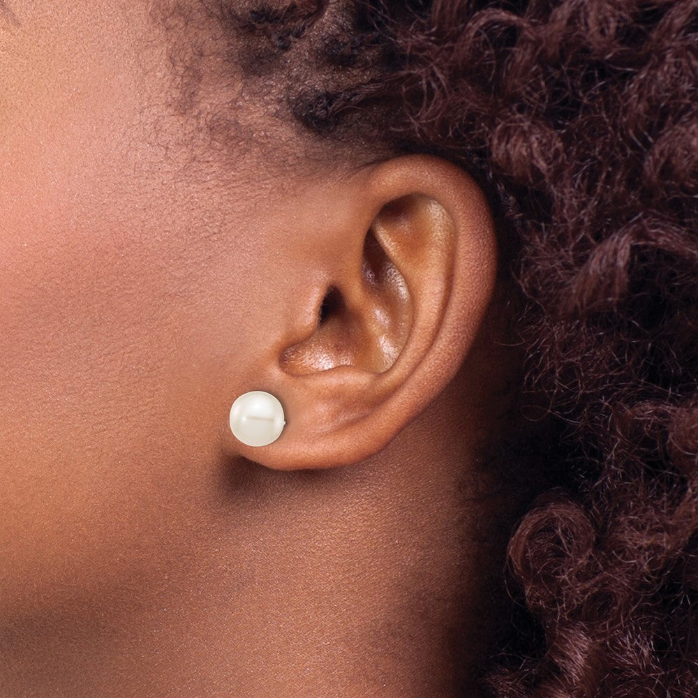 10k White Gold 8-9mm White Round FW Cultured Pearl Stud Post Earrings