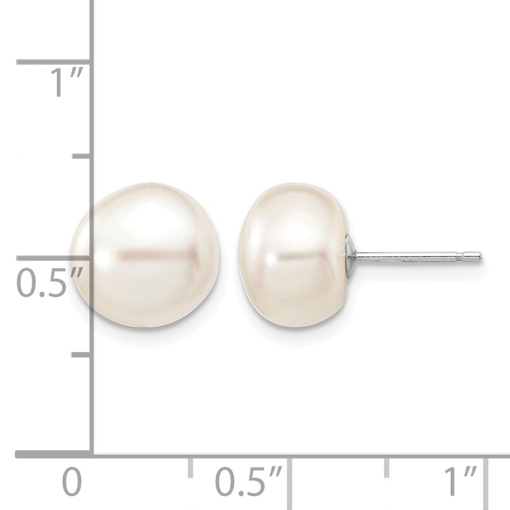 10k White Gold 9-10mm White Button FW Cultured Pearl Stud Post Earrings