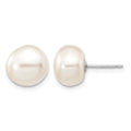 10k White Gold 9-10mm White Button FW Cultured Pearl Stud Post Earrings