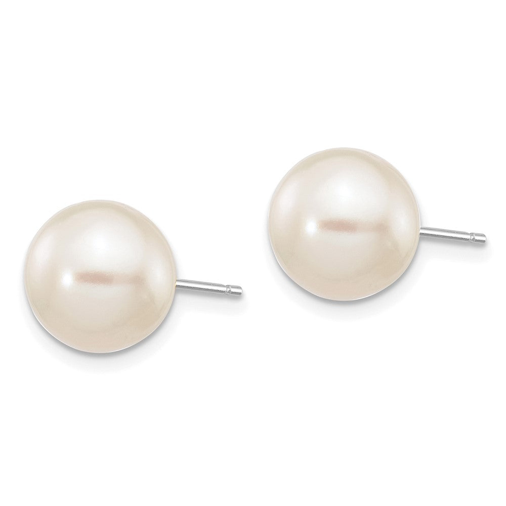10k White Gold 9-10mm White Round FW Cultured Pearl Stud Post Earrings