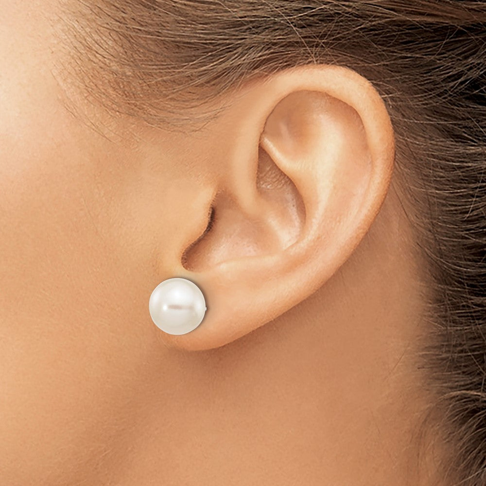 10k White Gold 9-10mm White Round FW Cultured Pearl Stud Post Earrings