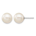 10k White Gold 9-10mm White Round FW Cultured Pearl Stud Post Earrings