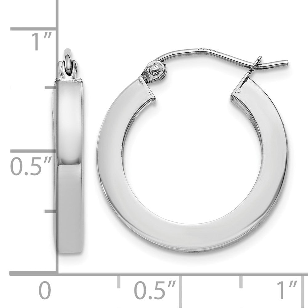 10k White Gold 3mm Polished Square Tube Hoop Earrings