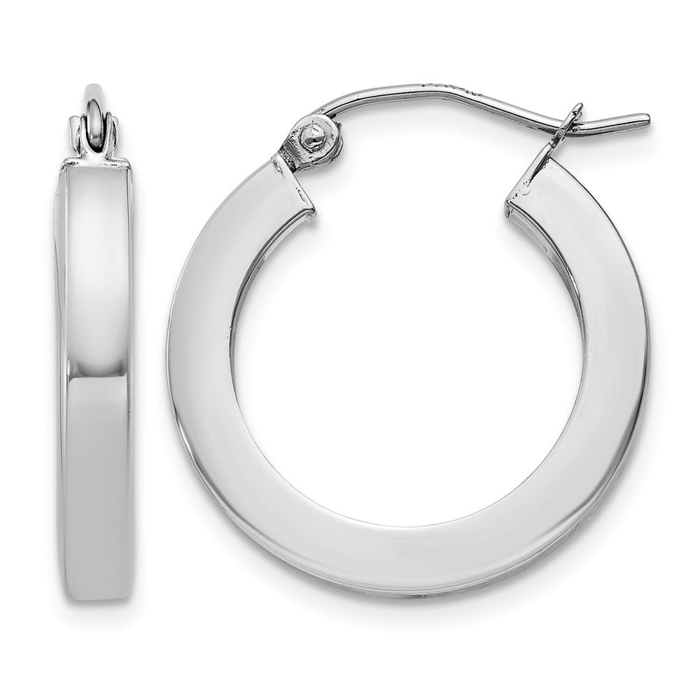 10k White Gold 3mm Polished Square Tube Hoop Earrings