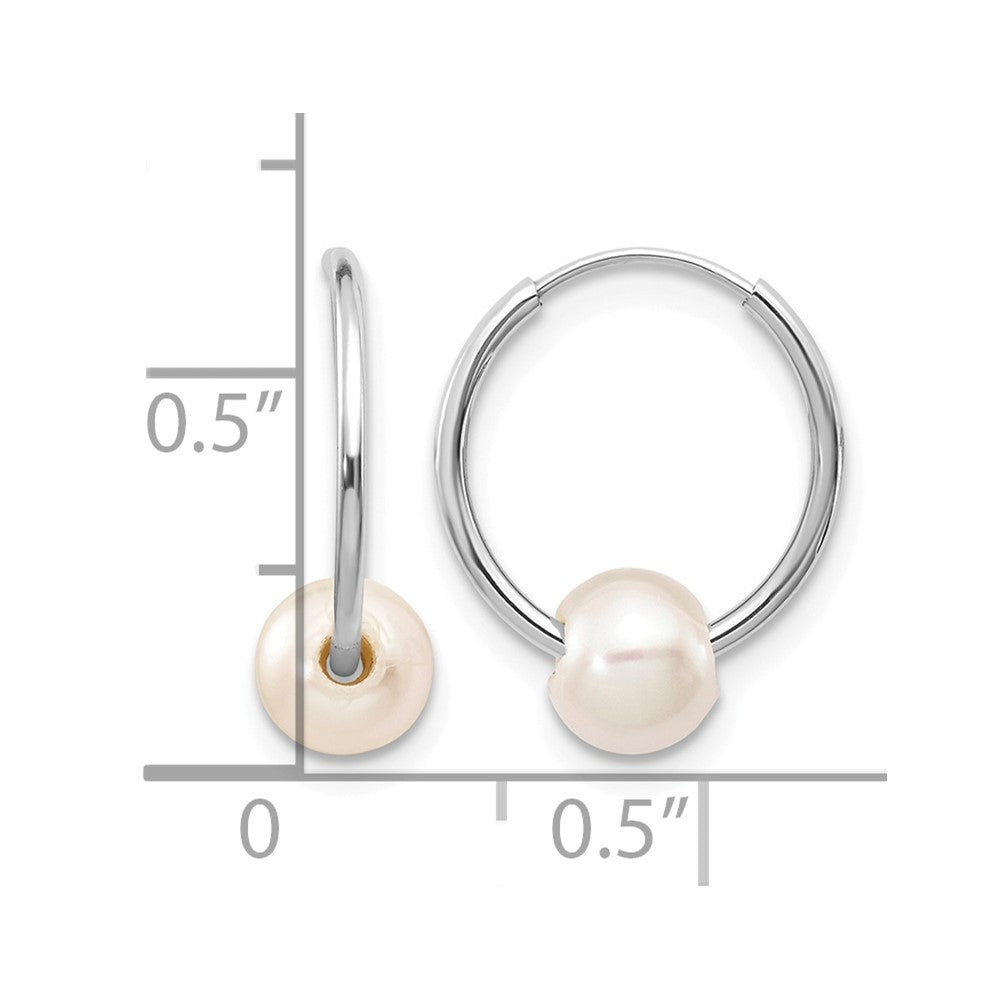 10k White Gold 5-6mm White Freshwater Cultured Pearl Endless Hoop Earrings