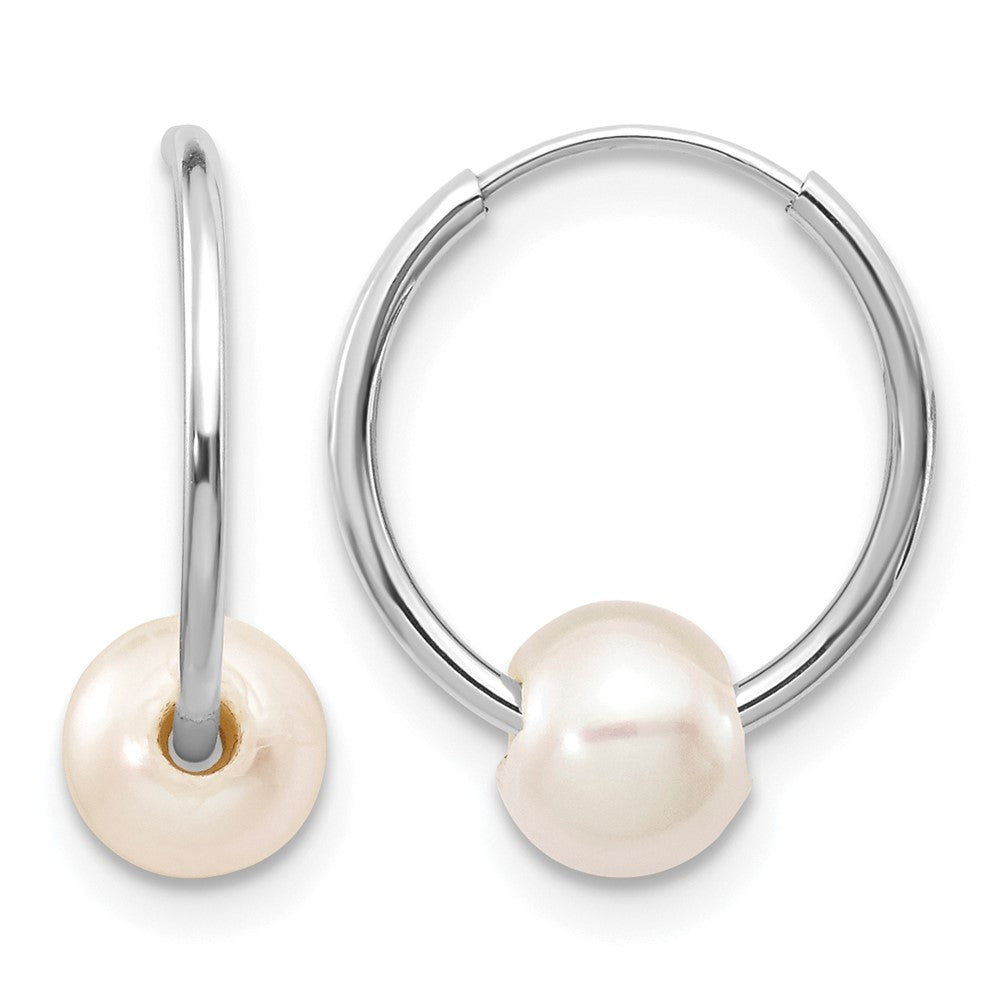 10k White Gold 5-6mm White Freshwater Cultured Pearl Endless Hoop Earrings