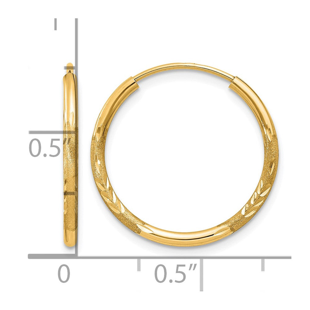 10k 1.5mm Satin Diamond-cut Endless Hoop Earrings