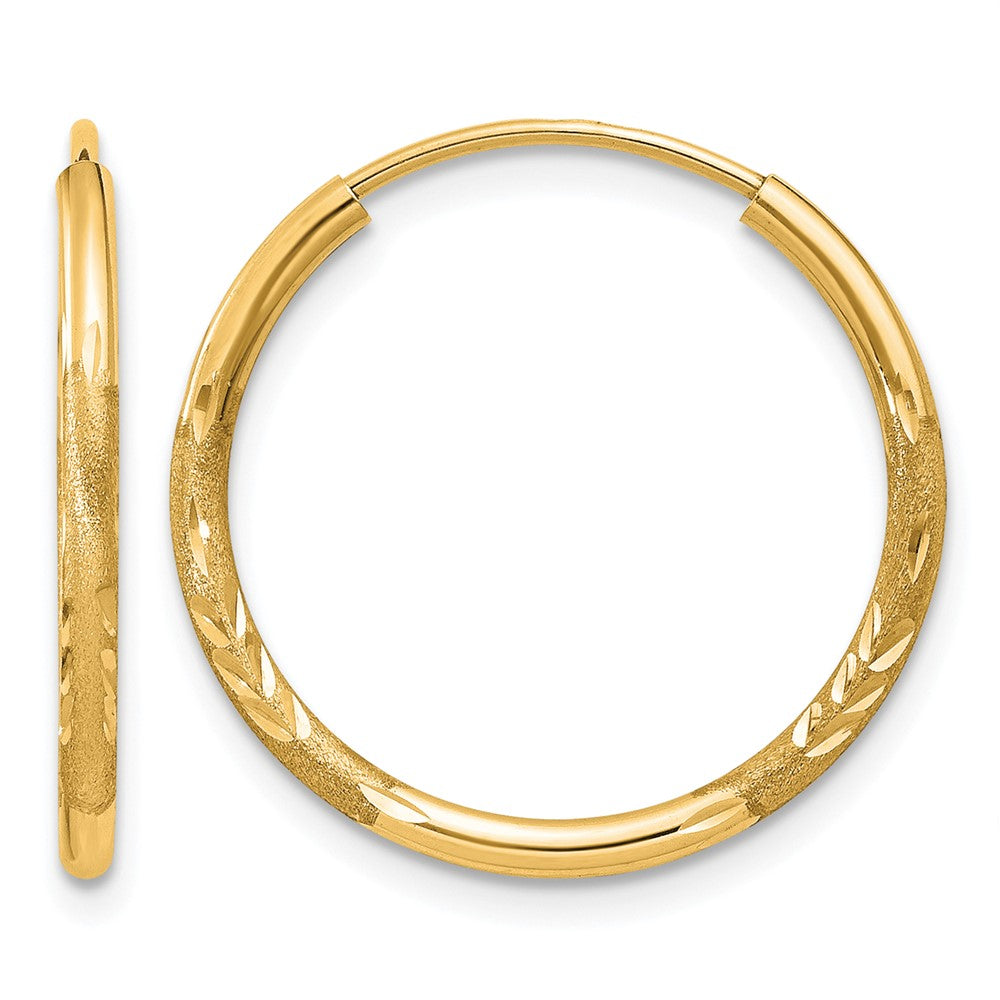 10k 1.5mm Satin Diamond-cut Endless Hoop Earrings