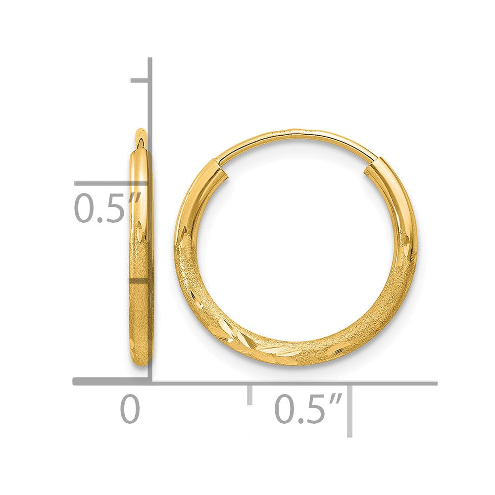 10k 1.5mm Satin Diamond-cut Endless Hoop Earrings