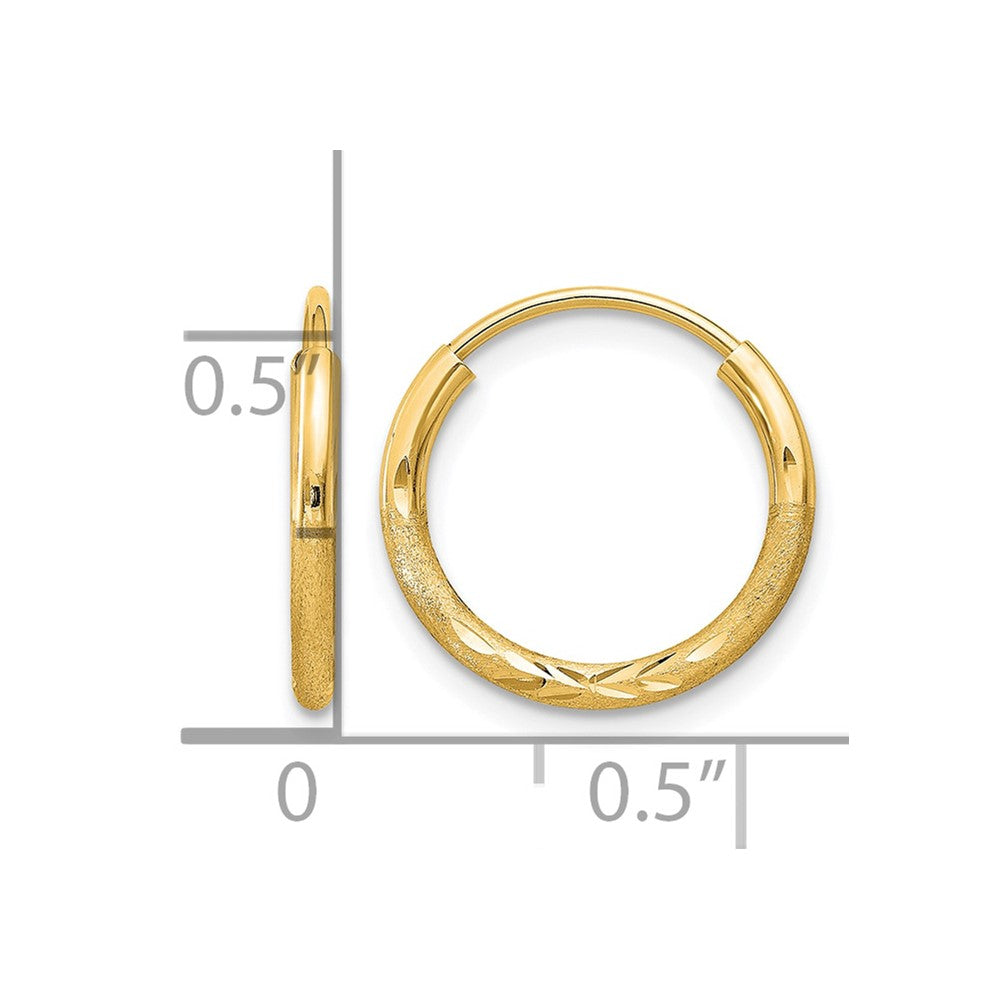 10k 1.5mm Satin Diamond-cut Endless Hoop Earrings