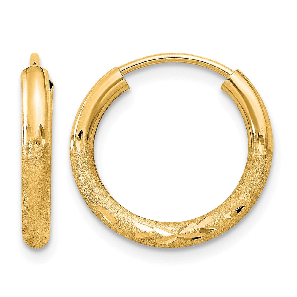 10k 2mm Satin Diamond-cut Endless Hoop Earrings