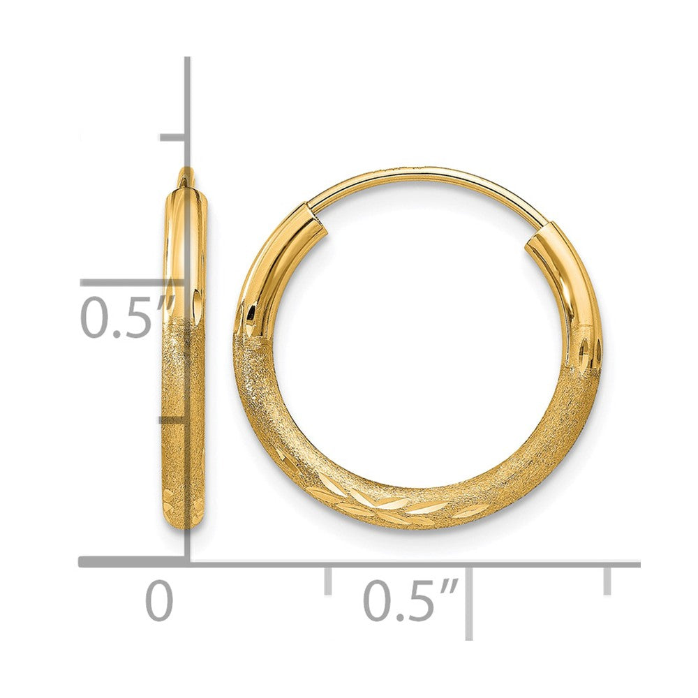 10k 2mm Satin Diamond-cut Endless Hoop Earrings