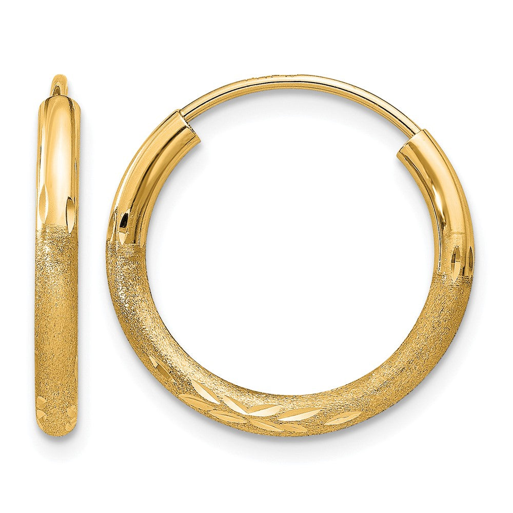 10k 2mm Satin Diamond-cut Endless Hoop Earrings