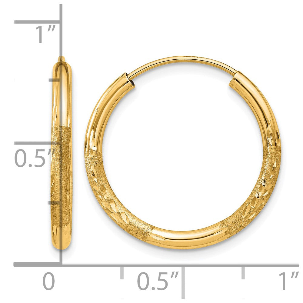 10k 2mm Satin Diamond-cut Endless Hoop Earrings