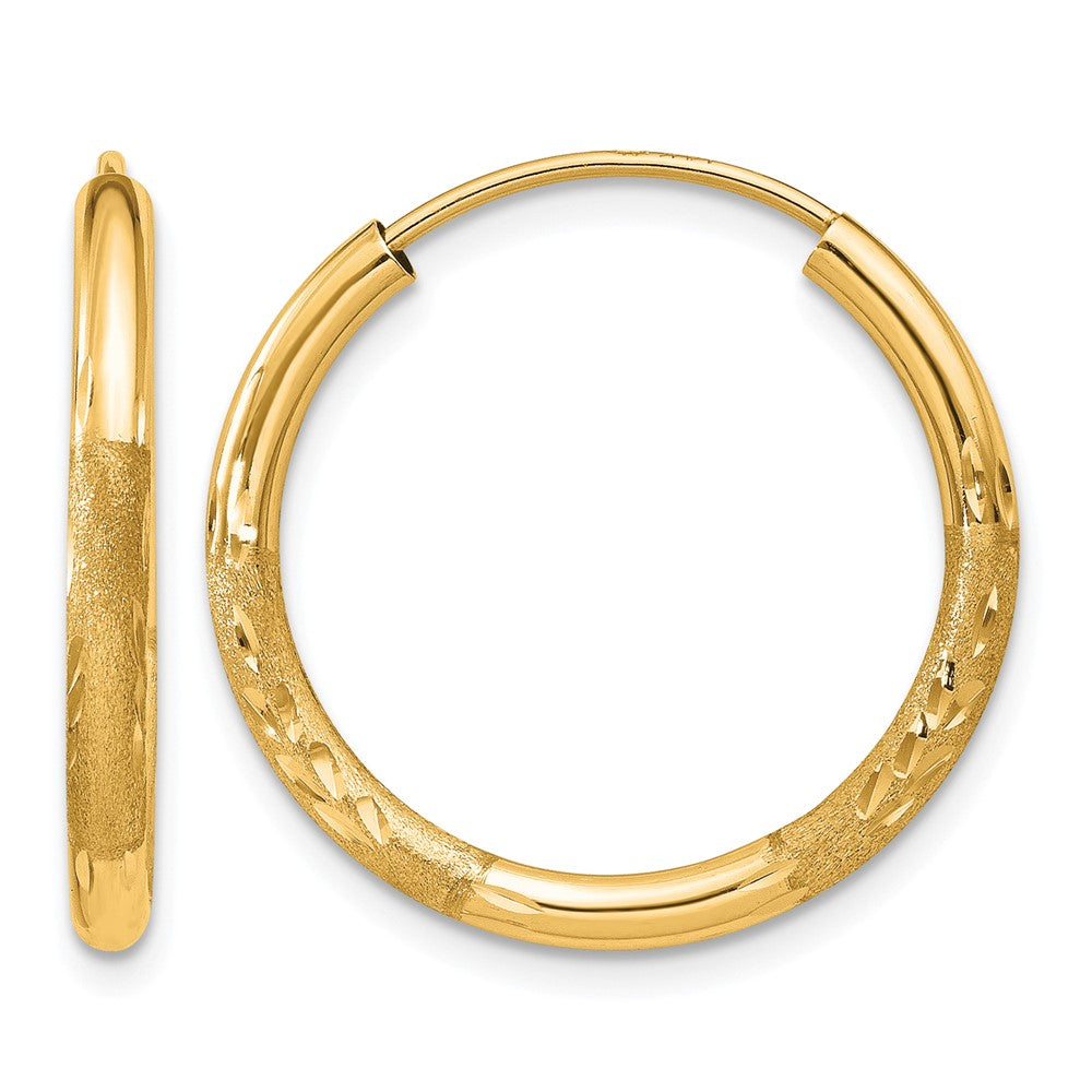 10k 2mm Satin Diamond-cut Endless Hoop Earrings