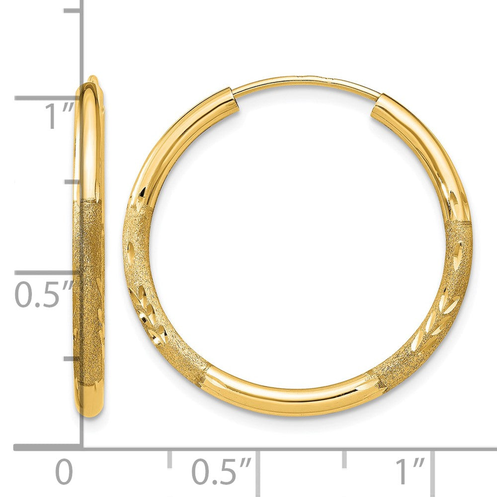10k 2mm Satin Diamond-cut Endless Hoop Earrings
