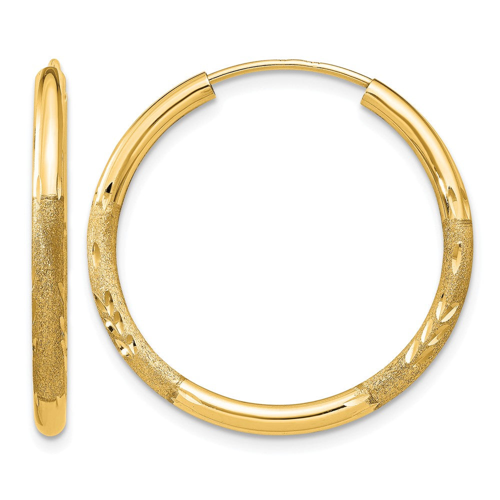 10k 2mm Satin Diamond-cut Endless Hoop Earrings