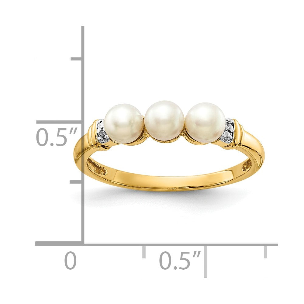 10K Diamond and FW Cultured 3-Pearl Ring