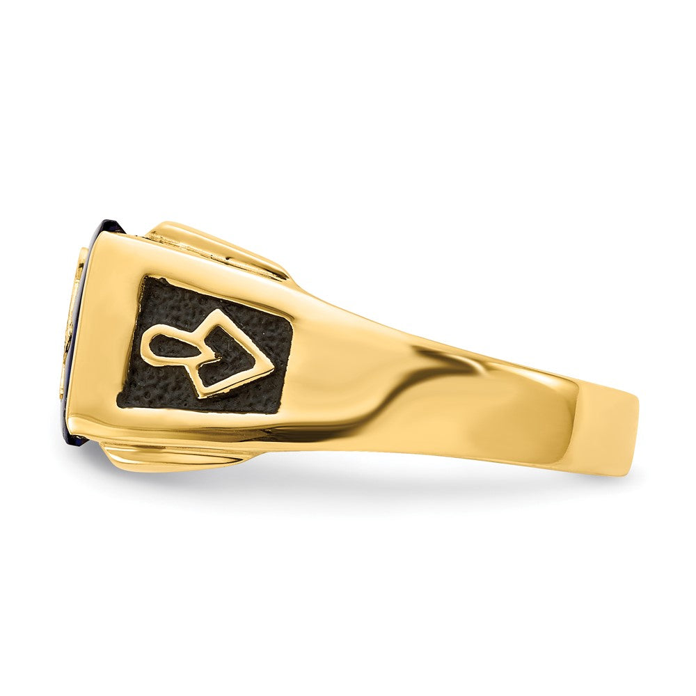 10k Men's Textured w/ Black Enamel Imit. Blue Spinel Dia Masonic Ring