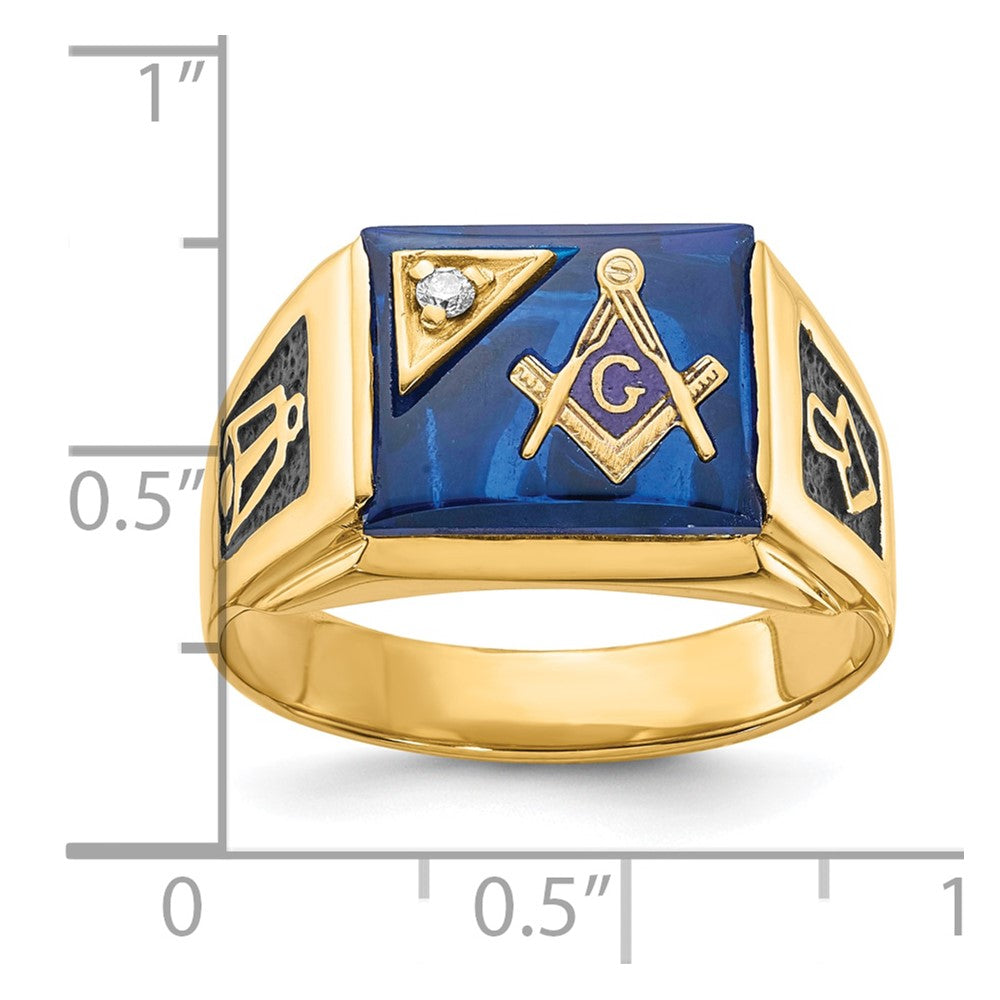 10k Men's Textured w/ Black Enamel Imit. Blue Spinel Dia Masonic Ring